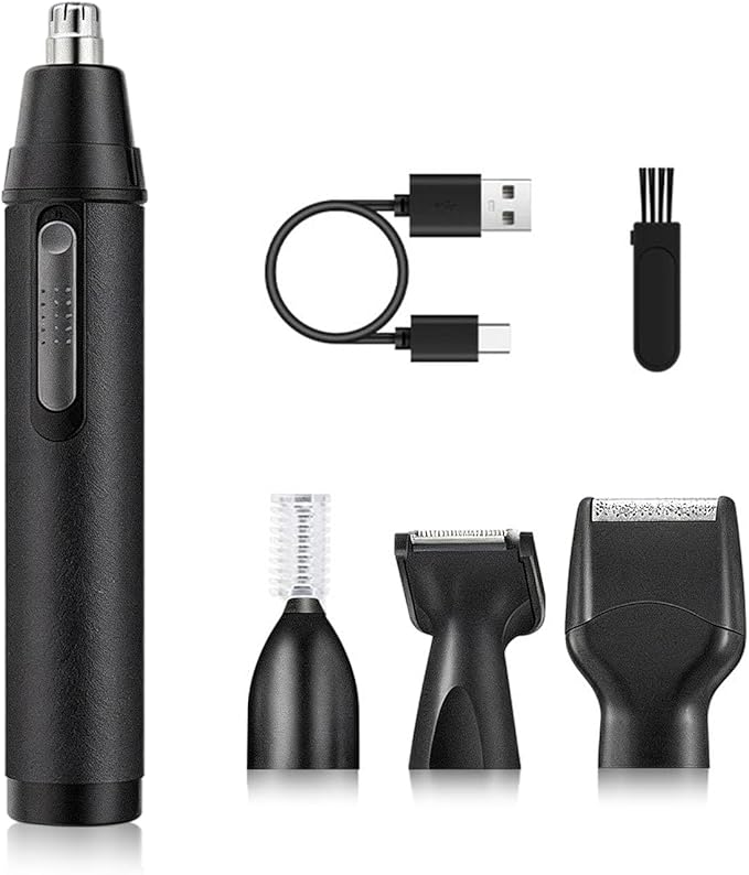 Ear and Nose Hair Trimmer Clipper - 4-in-1 Grooming Tool for Nose Hair, Ear Hair, Beard, Eyebrows, Head Hair, Body Hair, Armpit, Leg (Black)