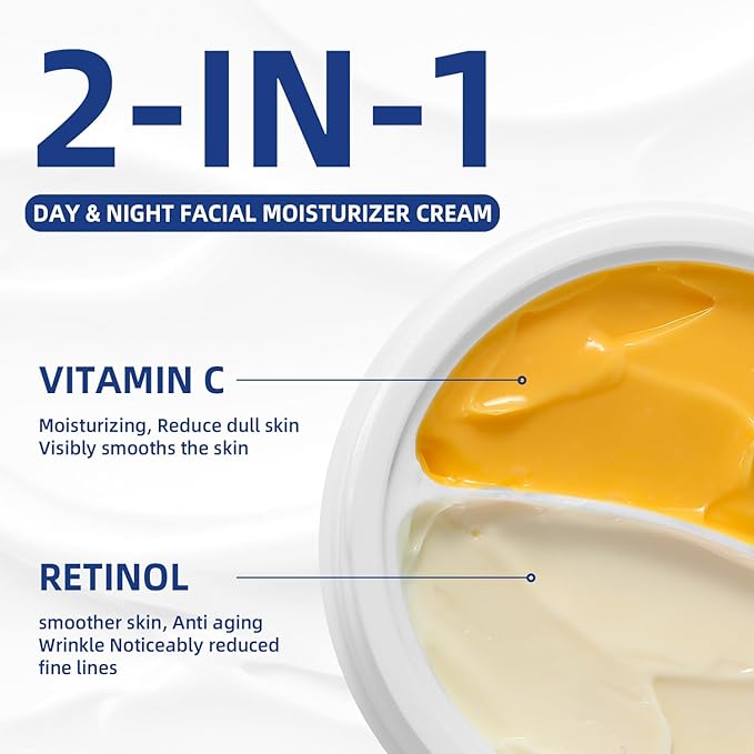 Retinol Vitamin C Cream, Face Moisturizer For Face, 2 In 1 Day & Night Face Moisturizer Cream, Daily Moisturizers, Hydrating Facial Moisturizer For Dry Skin, Lightweight Moisturizer 3.53 OZ