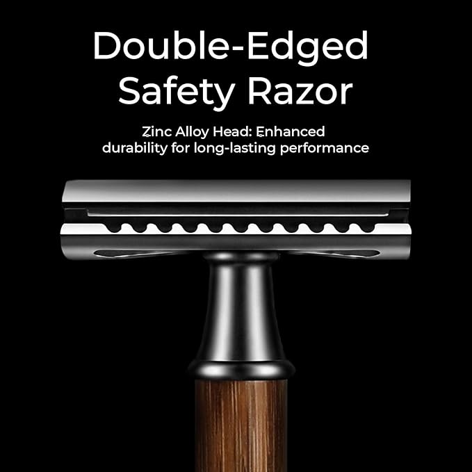 Double Edge Safety Razor: Premium Metal Single Blade Face Razor for Men & Women, Eco-Friendly Bamboo Handle & 10 Double Edge Blades