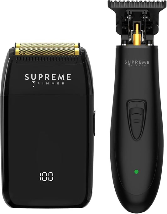 Supreme Trimmer 2-in-1 DLC T-Shaper Beard & Hair Trimmer + Crunch Lite Foil Shaver | Barber-Grade Precision & Travel Kit | Cordless Beard Grooming Set