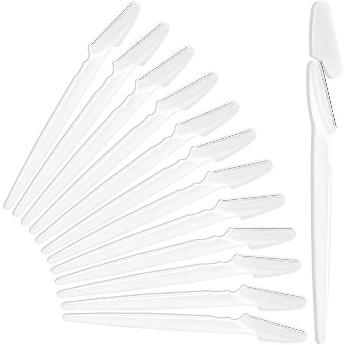 12 Pcs White Eyebrow Razors, Face Razors Multipurpose, Exfoliating Dermaplaning Tools, Eyebrow Trimmers Shaver with Protective Cover, Facial Hair Removal for Women Men Body Use