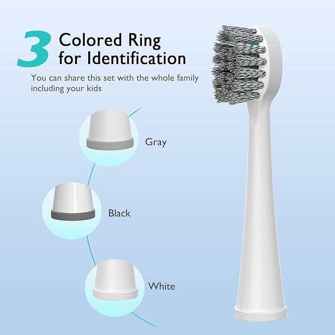 Replacement Brush Heads for Water Pick Sonic Fusion 2.0 - Flossing Toothbrush Head for Water pik with Color-Coded Rings & Hygienic Caps - 3 Pack White Hard Bristles - Compact Size
