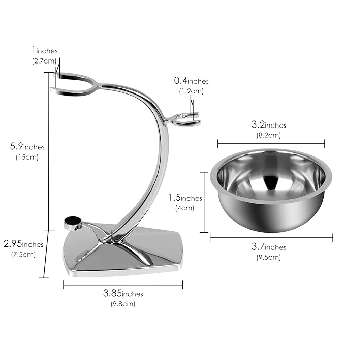 Linkidea Universal Safety Razor Brush Stand with Shaving Bowl, Men's Stainless Steel Grooming Holder and Soap Bowl for Bathroom, Compatible with Gillette Vector 3 (Silver)