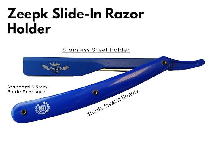 Barbero Cuchilla Barber Razor Navaja Straight Clean Shave Free Blades Salon Shaving Classic Stainless Steel (Blue Razor Holder)