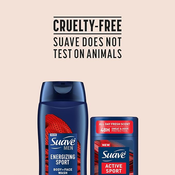 Suave Men’s Body Wash, Energizing Sport + Antiperspirant Deodorant for Men, Active Sport, Bergamot & Wood, 48H Sweat & Odor Protection (2 Piece Set)