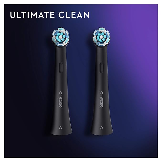 Oral-B iO Ultimate Clean Electric Toothbrush Head, Twisted & Angled Bristles for Deeper Plaque Removal, Pack of 2 Toothbrush Heads, Black