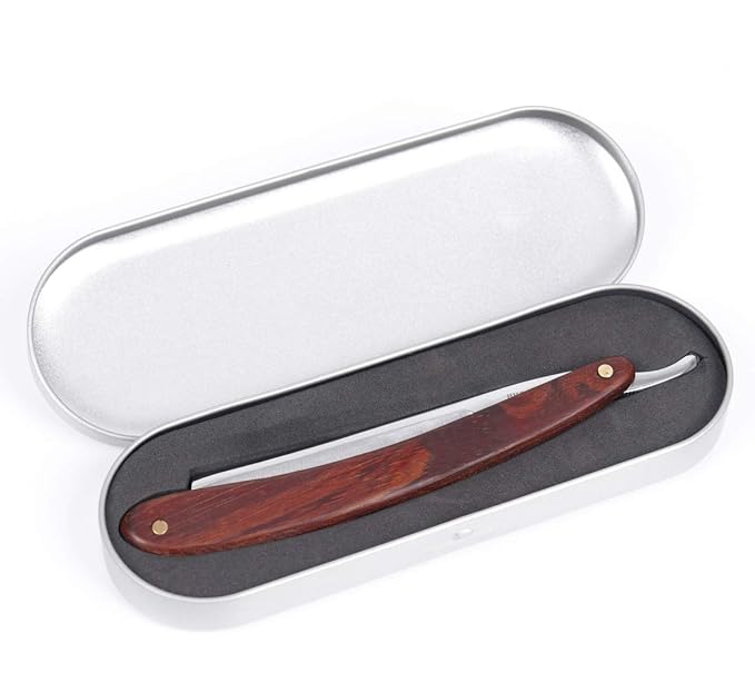 Zertone Straight Razors for Men Natural Wood Scale - Straight Edge Razor Sharp, High Carbon Alloy Steel Cutthroat Straight Edge Blade, Vintage Wood Handle, Barber Razor