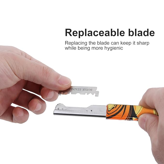 Professional Straight Razor Holder for Barbers – Folding Shaving Razor Handle, Stainless Steel Blade Compatible, for Barber Shop & Home Grooming (Red)