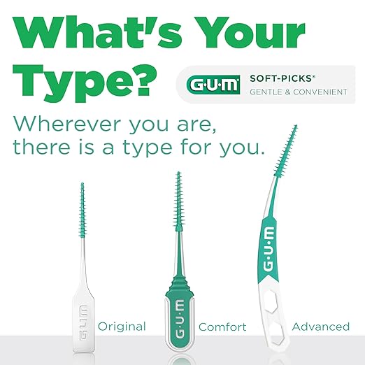 GUM Soft-Picks Advanced, Easy to Use Dental Picks for Teeth Cleaning Health, Disposable Interdental Brushes with Convenient Carry Case, Dentist Recommended Dental Picks, 90ct (4pk)