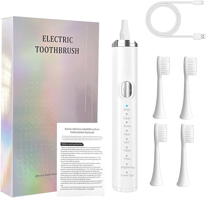Electric Toothbrush,2025 New Rechargeable Deep Clean Toothbrush with 4 Replacement Heads,8 Modes with 2 Minutes Built in Smart Timer,Black Toothbrush for Women Kids Men Adults