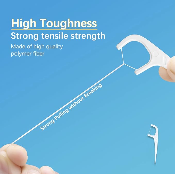 Floss Picks and Interdental Brushes 2 in 1, One End 0.05mm Soft Floss Sticks, Other End Floss Brush, Used as Toothpick, 50 Count