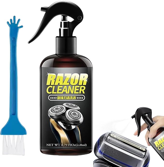 Razor Cleaner, Trimmer Cleaning Spray, with Brush, Electric Shaver Cleaner, 2025 New Electric Shaver Cleaning Solution, Clipper Lubricant Spray, with Odor Elimination Rust Prevention Performance