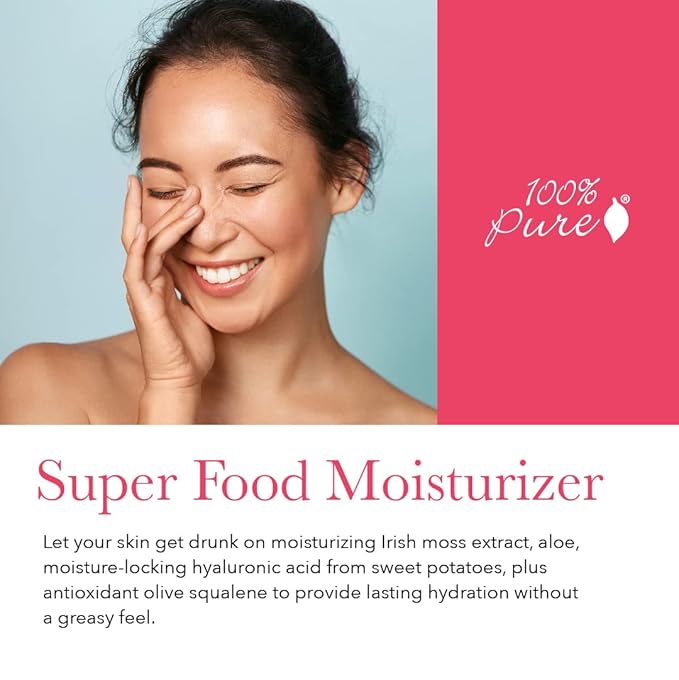 100% PURE Watermelon Cucumber Water Locking Moisturizer Natural Facial Hydration Boost with Hyaluronic Acid Replenishing Anti Aging Face Cream & Quenching Dry Skin Care Vegan - 1.4 fl oz