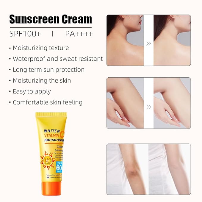 Vitamin C Sunscreen Lotions,2 Pcs Daily Moisturizer Sunscreen Cream for Face and Body,Women Men Waterproof Sweatproof Refreshing Non-greasy Sun Protection Cream,Facial Sunblock (orange)