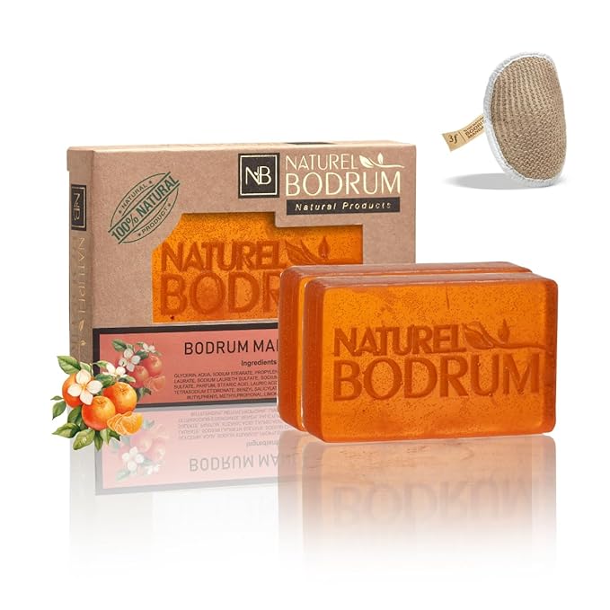 Mandarin Orange Organic Soap Bar for Women and Men, Pack of 2 Glycerin Soap Bars - Vitamin C Glowy Facial & Body Bar Soap with Citrus Oils - Natural & Vegan Spa Gift, for All Skin Types