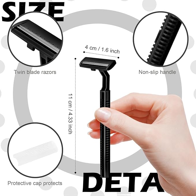 240 Pack Disposable Twin Blade Razors Individually Wrapped, Clear Safety Cap， Multipurpose Portable Shave Razor for Man Woman Bathing Hotel Travel (Black)