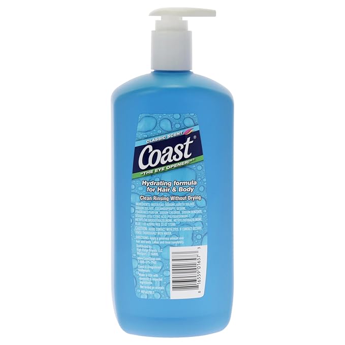 Coast 2-in-1 Hair and Body Wash - Rich Foamy Lather - Clean Rinsing Formula without Drying Out Skin - Dual Action - No Parabens or Phthalates - 18 oz