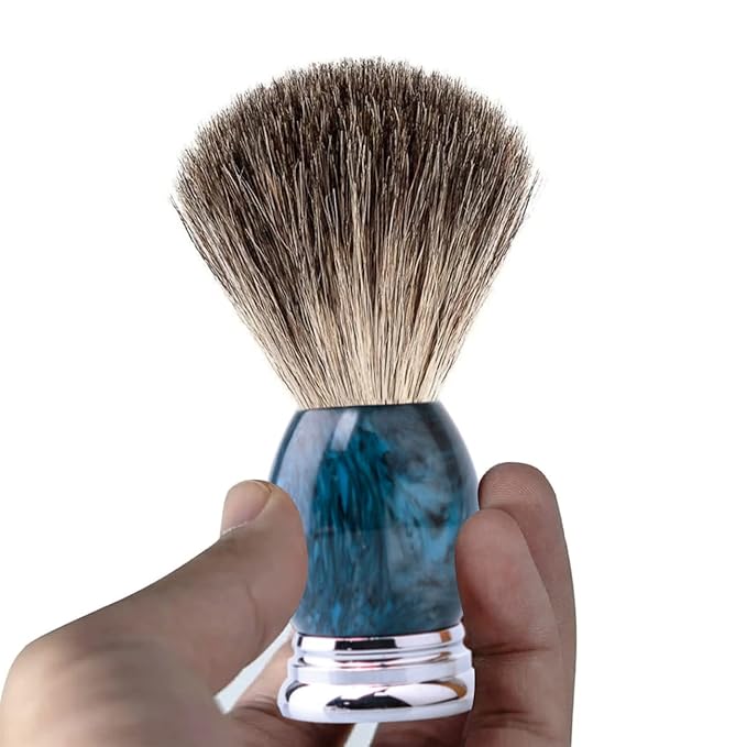Grandslam Luxury Badger Shaving Brush Handmade Pure Badger Hair Brush with Blue Resin Handle Heavy Alloy Base + Badger Bristle