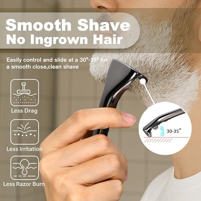 Magnetic Single Blade Razors for Men & Women,Reusable Safety Razor with 360° Rotating Track + 20 Single Edge Razor Blades + Waterproof Silicone Case - Bronze