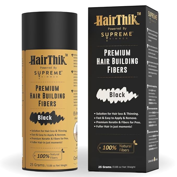 Supreme Trimmer Hair Building Fibers - Instantly Fill in Fine or Thinning Hair for Thicker, Natural, Fuller-Looking Hair for Men & Women – Hair Thinning & Balding Solution | Black, 25 Grams