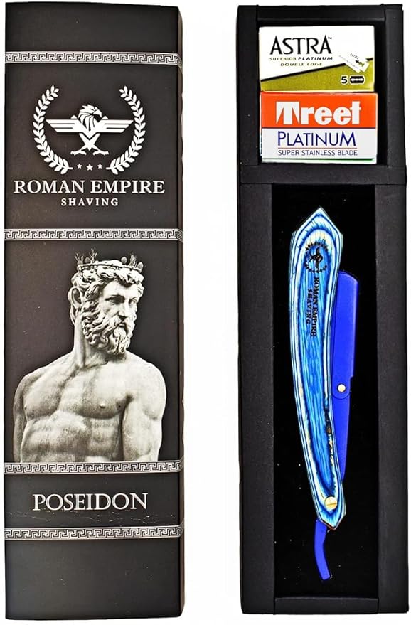 Poseidon New Straight Razor for Professional Barber with 20 Blades Sampler ( Astra-Sharp-Shark-Treet )