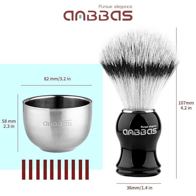 Anbbas Shaving Brush Synthetic Badger Hair with Stainless Steel Shaving Bowl,Black Acrylic Shaving Stand Holer for DE Razor Men Traditional Shave
