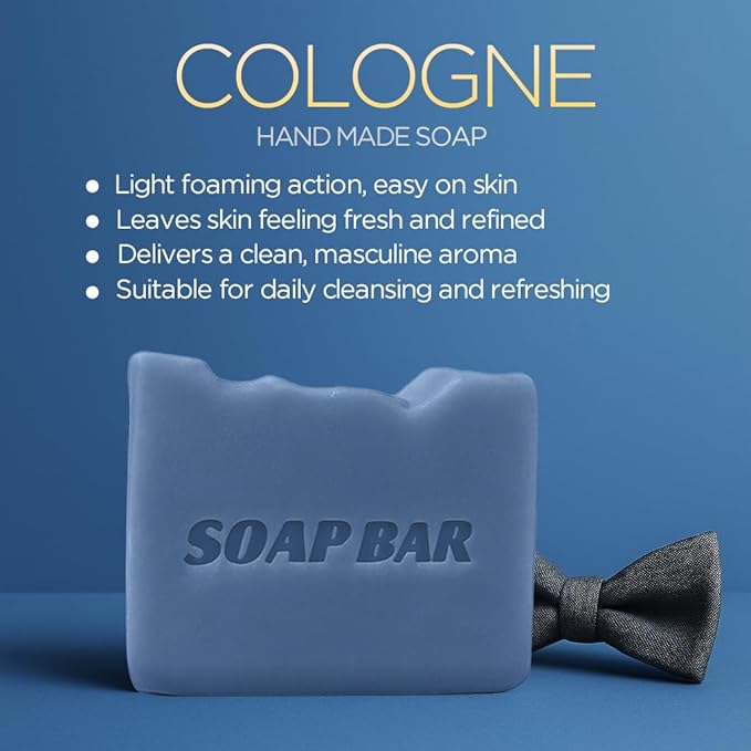 Natural Soap for Men, Soap Bar with Essential Oils, Cold Pressed Bar Soap for Men, Nourishing Mens Bar Soap (Cologne)