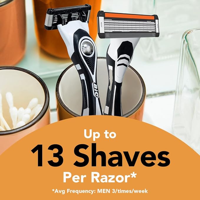 BIC Flex 5 Men's Refillable 5 Blade Razors, Long-Lasting and Comfortable Shave, 1 Handle and 7 Cartridges