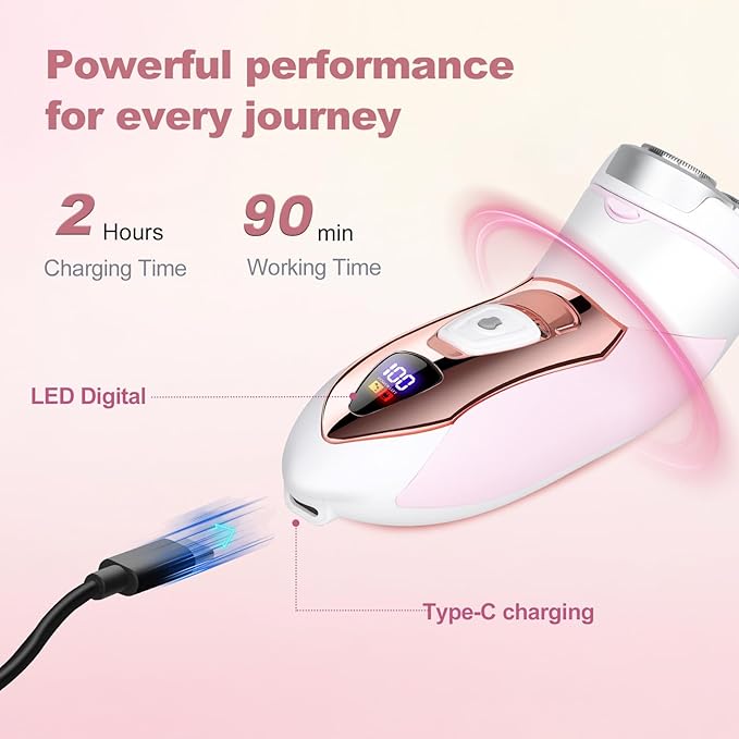 Electric Razors for Women,Rechargeable Shaver for Women,LED Display Wet & Dry Waterproof Electric Razors for Body Face Legs Underarms and Bikini Area,Pop-Up Trimmer Portable Travel Razor Pink