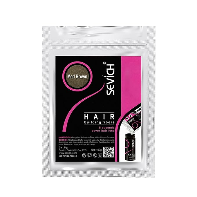 SEVICH Hair Building Fibers 100g - Instant Hair Thickening Powder for Thinning Hair, Natural Keratin Fibers for Men & Women, 5-Second Coverage, Unscented, Medium Brown