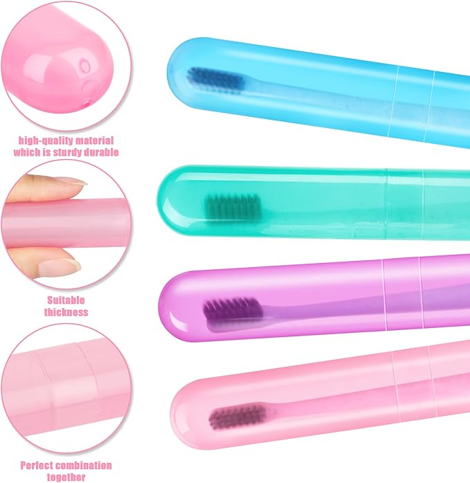 Hooqict 4 Pack Travel Toothbrush Case Portable Travel Toothbrush Holder Plastic Toothbrush Container Protector Cover Case for Traveling, Bathroom, Camping, Home, School, Business