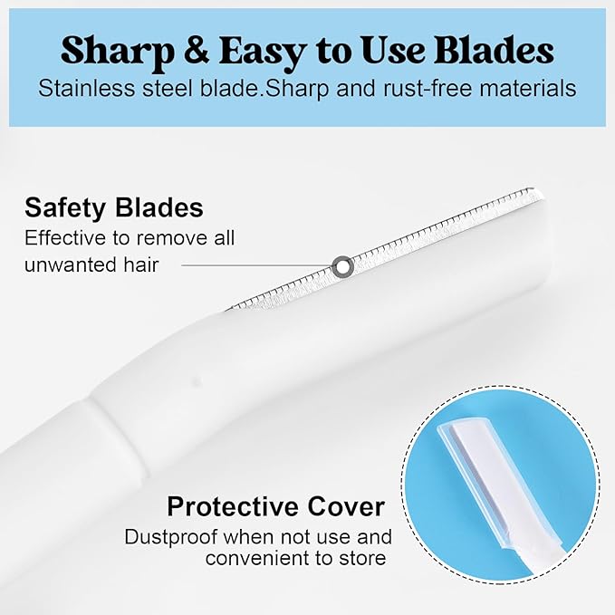 6 PCS White Eyebrow Razor Set, Face Razor for Women and Men, Multipurpose Dermaplaning Tool, Eyebrow Hair Trimmer, Face Shaver with Protective Cover, 3 Pcs Long Handles and 3 Pcs Short Handles
