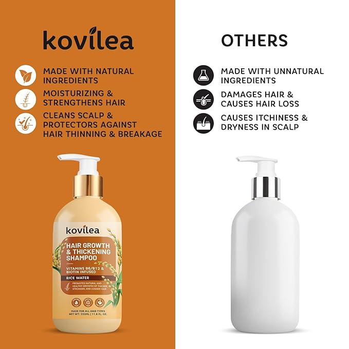 Rice Water Hair Growth Shampoo, Natural Rice Water Thickening & Regrowth Formula for Men & Women - Infused with Biotin, Castor Oil, Rosemary, For Weak, Brittle, Thinning Hair & All Hair Types 11.8 Oz