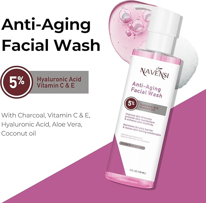 Anti Aging Face Wash 150ml | Hyaluronic Acid, Manuka Honey, Charcoal & Aloe Vera Facial Wash For Women & Men | Deep Cleansing, Hydrating Facial Cleanser For Smooth, Youthful Skin