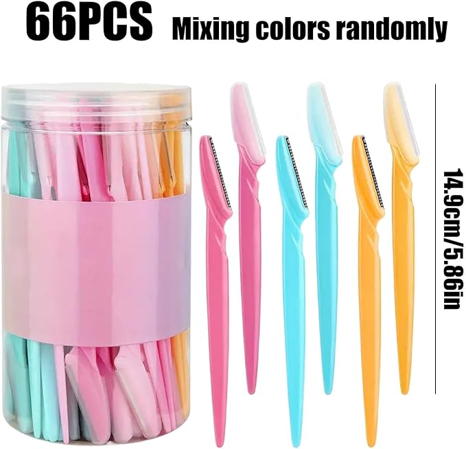 66 Eyebrow Razors - Eyebrow Trimmer Set | Facial Exfoliator and Hair Remover | Eye Brow Shaver with Protective Cover | Safe and Newbie Friendly Facial Razor for Women Girls