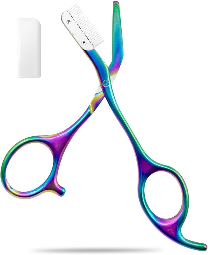 Eyebrow Scissors with Comb - Stainless Steel Eyebrow Trimmer for Women and Men, Facial Grooming Scissors Kit, Professional Precision Eyebrow Trimmer,Perfect For Gifts for Men and Women,Rainbow