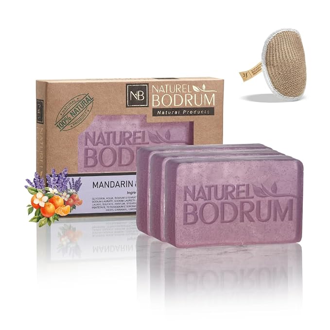 Mandarin and Lavender Organic Soap Bar for Women and Men, Pack of 3 Glycerin Soap Bars - Calming Hyperpigmentation & Pore-Tightening Bar Soap - Natural & Vegan Spa Gift, for All Skin Types