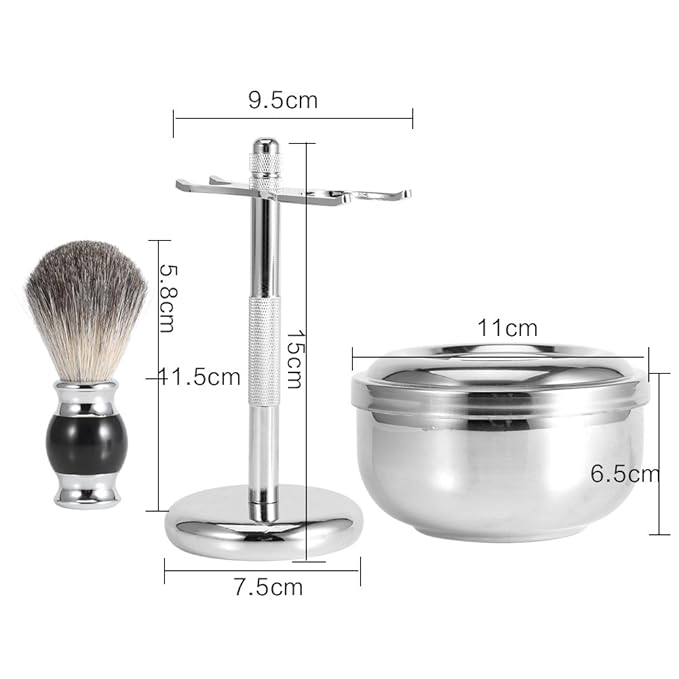 Shaving Brush and Bowl - Shaving Bowl Kit Men Shaving Tool Stand Holder + Faux Badgers Hair Brush + Alloy Soap Mug Bowl Kit