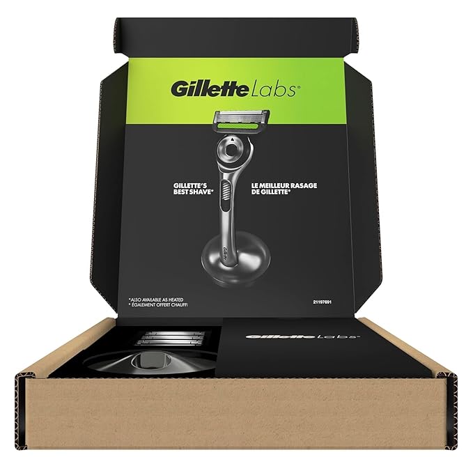 GilletteLabs with Exfoliating Bar by Gillette Razor for Men - 1 Handle, 4 Razor Blade Refills, Holiday Gifts for Men, Includes Premium Magnetic Stand