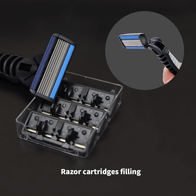 Mens Razor 6 Blade Refills，6 Blade Razor Cartridges with Lubricating Strip,Delivers a Clean, Close Shave,18 Count - blue