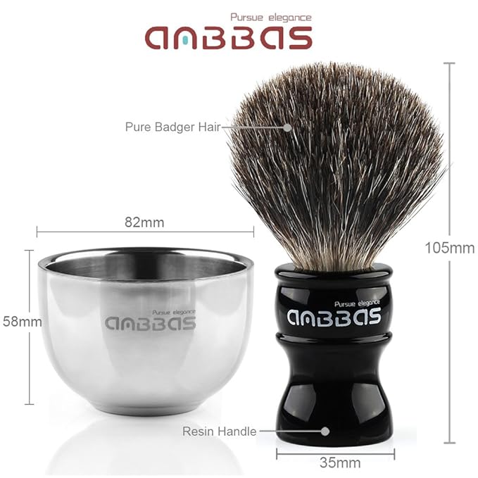 Anbbas Black Badger Hair Shaving Brush Resin Handle and Acrylic Thicken Shaving Stand,Stainless Steel Shaving Bowl and Goat Milk Soap 4in1 Gift Set for Men Wet Shave