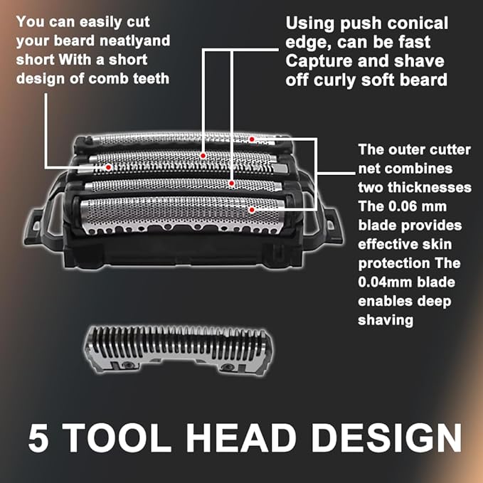 Men's Electric Shaver Replacement Blades and Foil for Pa-nasonic ARC5 5-Blade Shavers, Compatible with WES9032P ES9032 ES9034 ES9036 ES9038, Fits Models ES-LV61, ES-LV65, ES-LV67, ES-LV95, ES-LV97