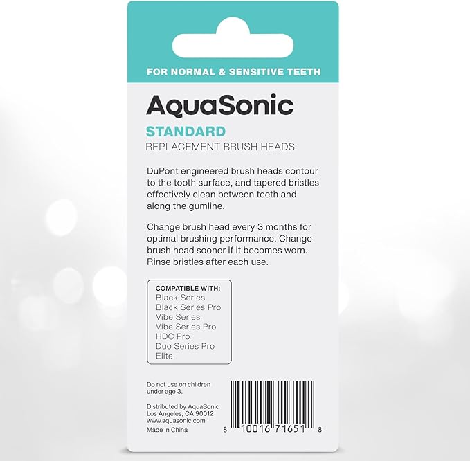 AquaSonic Genuine Standard Replacement Brush Heads | ADA Accepted | for Normal & Sensitive Teeth | Compatible with Many AquaSonic Toothbrush Handles (2 Pack White)