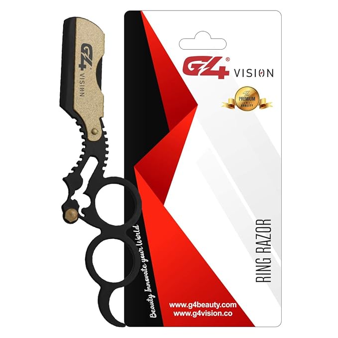 G4 Vision Universal Replaceable Half Blade Straight Razor with 100 Blades, Professional Double Ring Barber Single Edge Shave Razor (Black Gold)