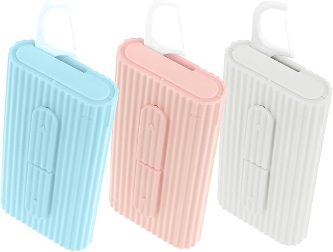 WLLHYF Portable Dental Floss Pick Organizer Travel Flosser Dispenser Storage Case Refillable Holder Boxes with 10 Floss Picks for Teeth Cleaning (White, Blue, Pink)