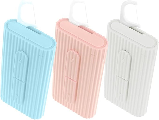 WLLHYF Portable Dental Floss Pick Organizer Travel Flosser Dispenser Storage Case Refillable Holder Boxes with 10 Floss Picks for Teeth Cleaning (White, Blue, Pink)