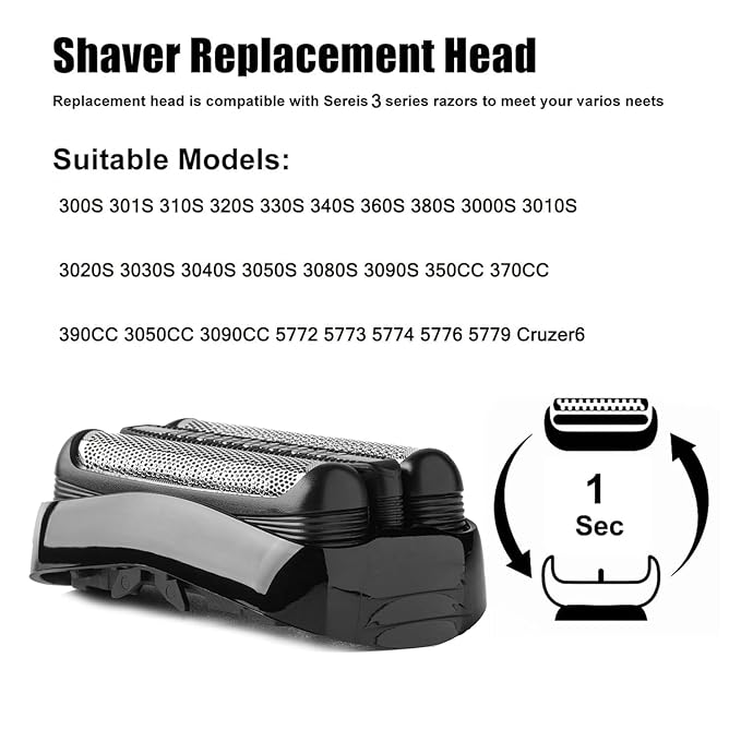 21B Series 3 Shaver Replacement Foil Compatible with Braun Series 3 Replacement Head for Braun S3 Foil Shaver fit for Electeic Razor 5409,3040s,300s,310s,320s,3050cc,360s 370cc-4,3090cc,3010s,3030s