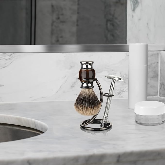 Linkidea Shower Shaving Brush Stand, Safety Razor Holder, Compatible with Vikings Blade Chieftain, Emperor Augustus Razor (Brushed Nickel)