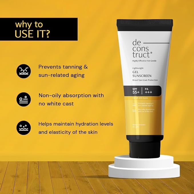 Deconstruct Face Gel Sunscreen In - Vivo Tested SPF 50 + and PA+++ | For oily, combination & normal skin | Matte, Lightweight & Airy, Non-greasy | For Men & Women - 80g