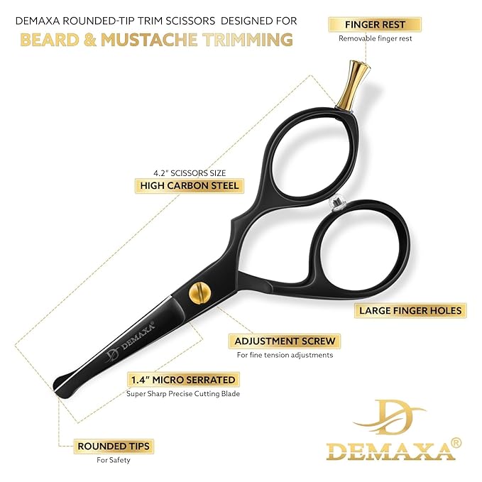 Premium 4.2 Blunt Tip Professional Mustache Scissors Beard Scissors for Men with Slanted Tweezers 1 Mustache Comb 1 Beard Comb & Pouch – Beard Trimming kit & Mustache Kit